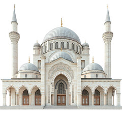 Fototapeta premium Front view of the Nizamiye Mosque isolated on a white transparent background
