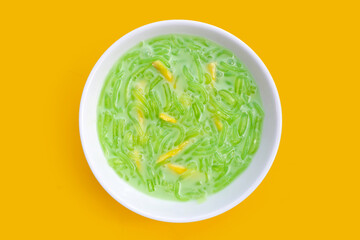 Rice noodles dessert with coconut milk cream