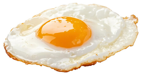 high detail fried egg with golden yolk and crispy edges on white background