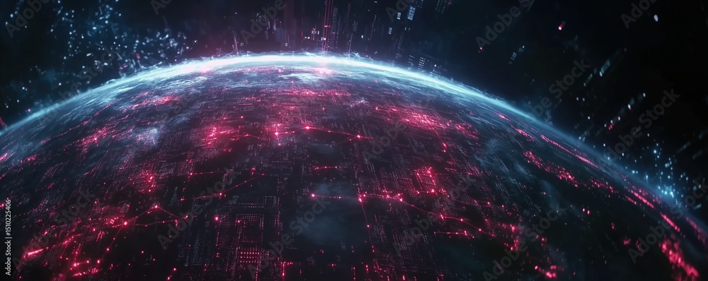 Aufkleber futuristic digital globe with glowing connections and data streams in space