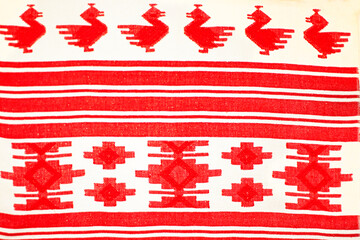 geometric red traditional embroidery on canvas