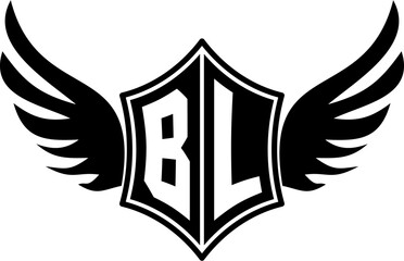 BL logo emblem with winged and shield template