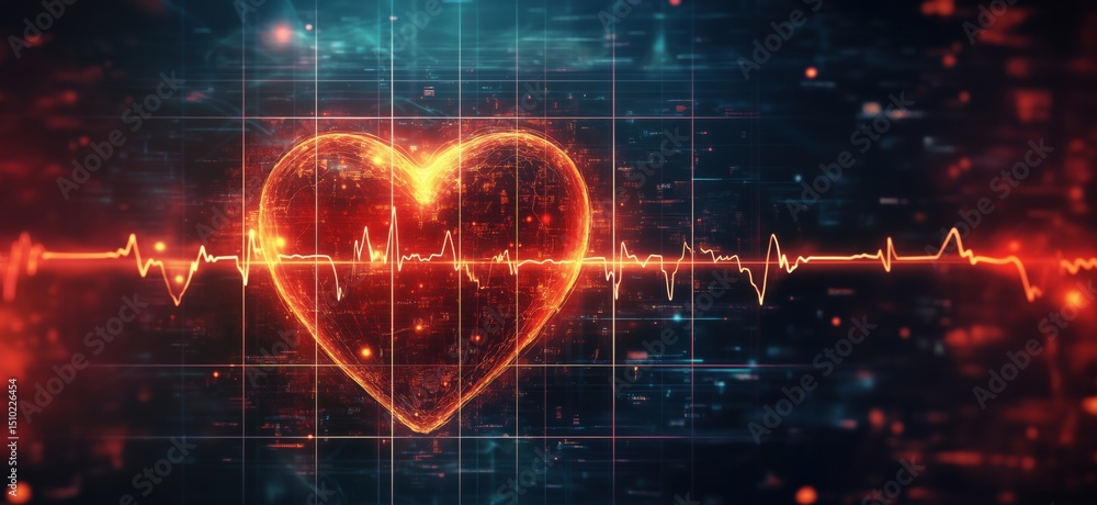 Aufkleber heartbeat visualization with digital heart shape and pulse waveform