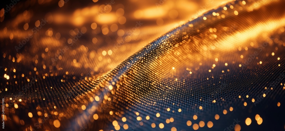 Poster golden shimmering fabric with sparkling bokeh effect and intricate texture details