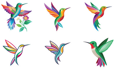 Set of 6 Ruby Throated Hummingbirds
 Hummingbirds Silhouettes Set, 
