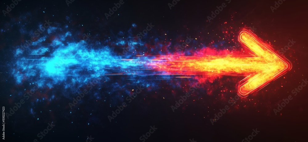 Poster dynamic arrow symbolizing speed and direction with vibrant blue and orange colors