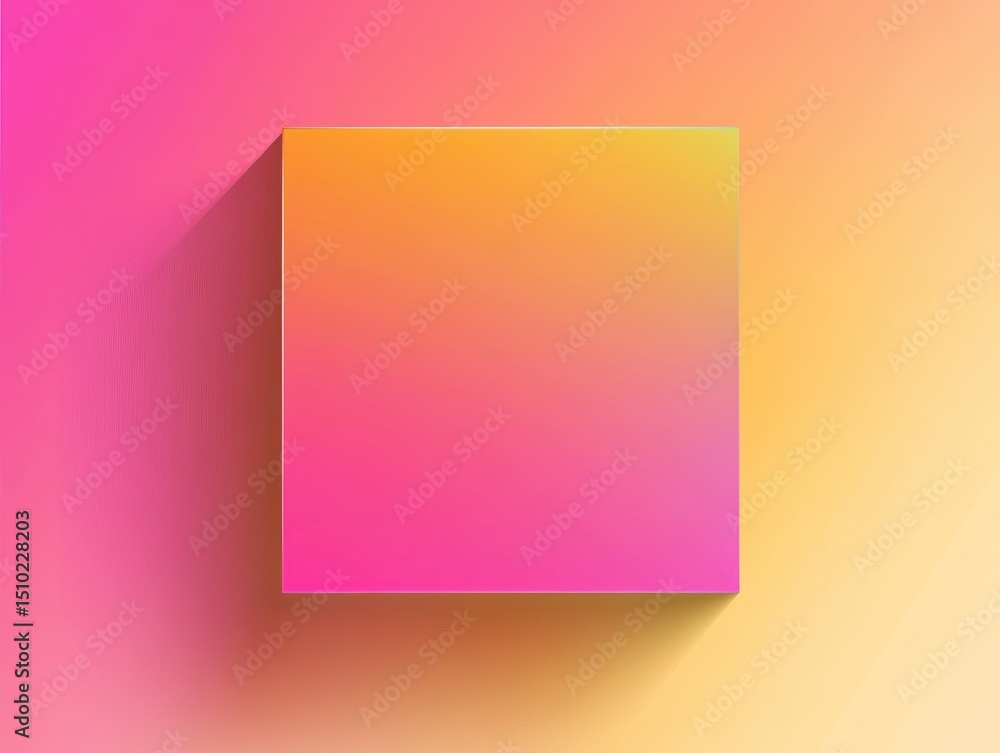 Poster gradient cube: a single, vibrant gradient cube casts a soft shadow against a similarly colored backd