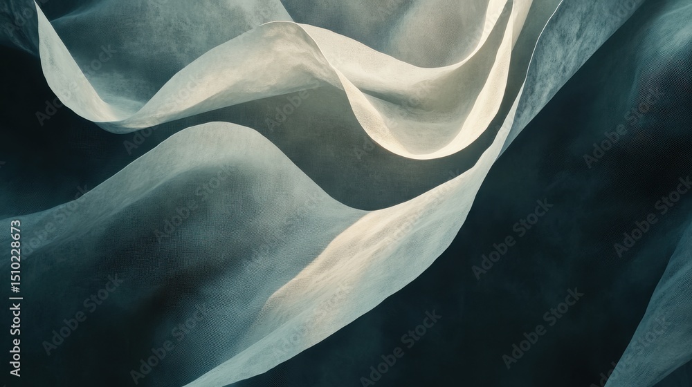 Poster ethereal fabric in motion: abstract image captures a flowing piece of light-colored fabric, its gent