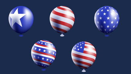 3d balloons set with american flag ornament,great for  4th of july banner decoration or other USA event celebration.