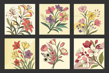 Abstract floral background with a set of flowers