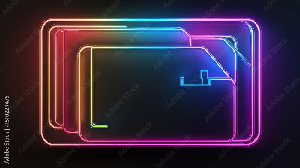 Poster digital data luminescence: a glowing representation of digital files, rendered in vibrant, multi-col