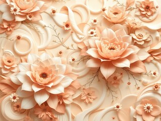 Wallpaper sticker, vintage background with floral ornament, Elegant 3D Floral Wallpaper Sticker in Peach 