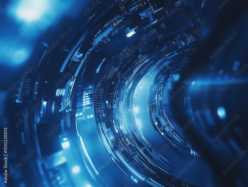 Poster technological tunnel: a futuristic journey through a digital realm, where data streams converge with