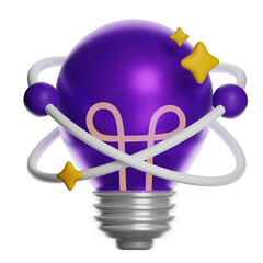 A creative 3D illustration of a lightbulb with orbiting spheres, symbolizing innovation and bright ideas for tech and design uses.