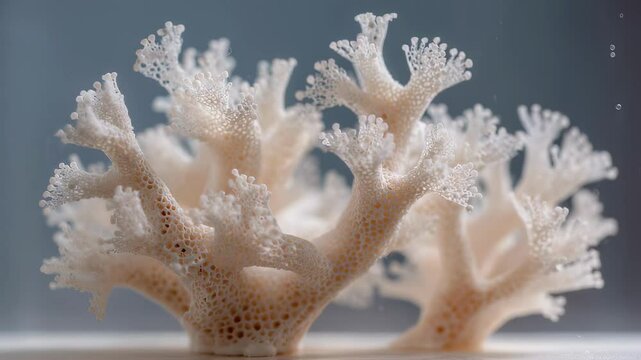 Artificial coral structures, fresh from a 3d printer, exhibit a complex, porous design intended to foster marine life colonization and growth, offering a potential solution for reef restoration