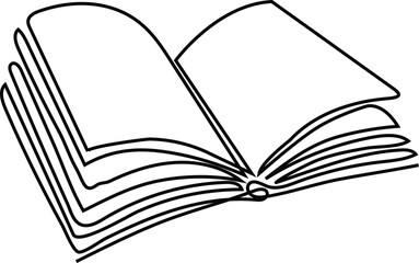 One line drawing of opened book isolated on white background, Continuous single line drawing of opened book
