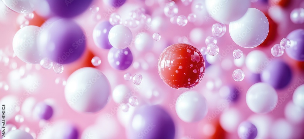 Poster colorful abstract representation of molecular structures with bubbles and spheres