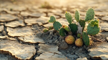 Resilient prickly pear cactus in cracked earth