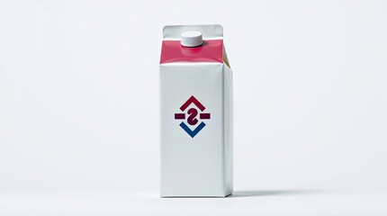 Isolated carton with red and blue logo on a white background in a studio setting for product shot