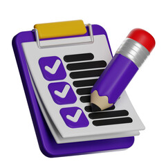 Illustration of a clipboard with checkmarks and a pencil, ideal for project management, task tracking, or organization visuals.