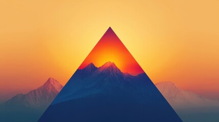 Geometric Sunset Peaks: A striking geometric interpretation of a sunset over majestic mountain peaks, using a clean, minimalist design aesthetic to capture the power and beauty of nature.