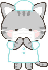 マスクをしているサバトラネコの看護師