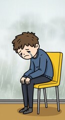 Rainy Day Blues: A Boy's Melancholy Reflection