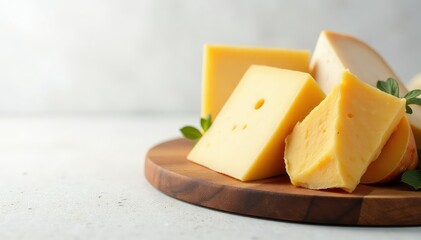Artisanal cheese selection, pristine white backdrop, artisan, texture, white background