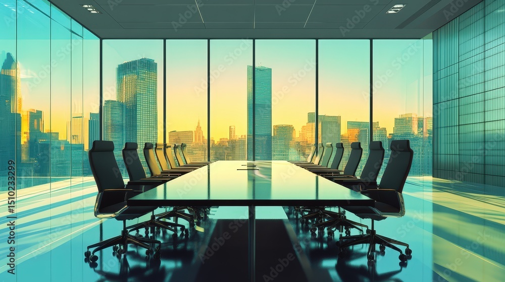 Poster ai-generated modern boardroom showcasing a balance of form and function.