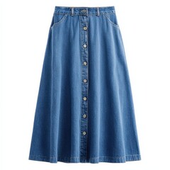 A line Denim Skirt Button Front Midi Skirt Casual Women's Fashion Blue Jean Skirt