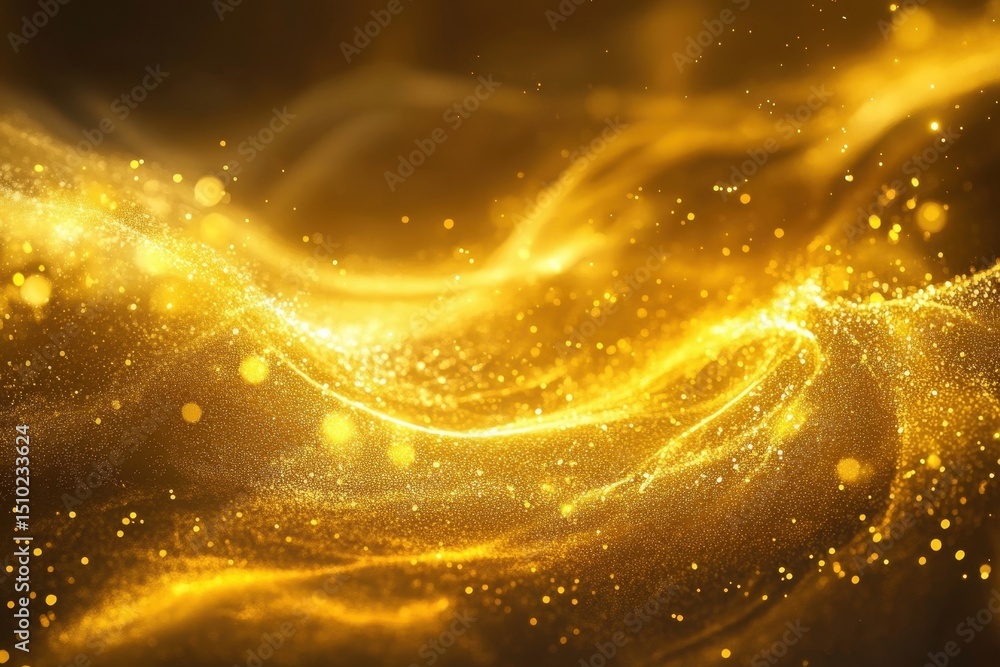Poster golden abstract sparkle: a mesmerizing visual tapestry woven with glimmering golden particles, casca