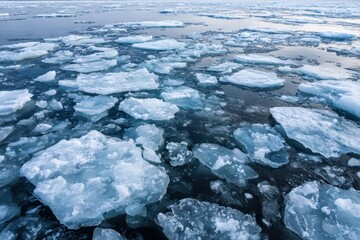 Broken Ice Floes Floating in Cold Water

