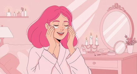 Pink Serenity: A Woman's Relaxing Nighttime Skincare Routine