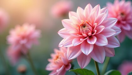 Fototapeta premium Repeating dahlia motif, pastel hues, soft focus , nature, subtle