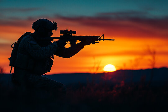 Silhouette of a futuristic soldier wielding an energy rifle - Powered by Adobe
