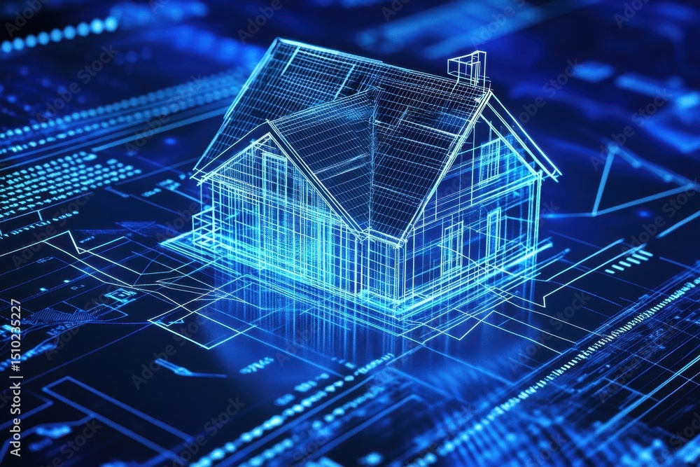 Poster digital blueprint of future home: a captivating representation of the digital age where a home's blu