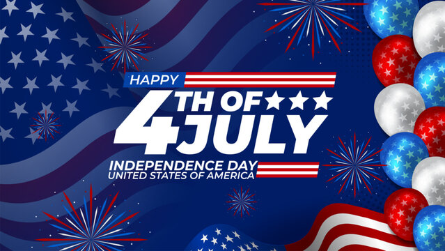 Happy 4th of July greeting Card 2023 with usa waving flag vector background illustration for banner, poster, social media feed, Happy Independence Day united states of america background