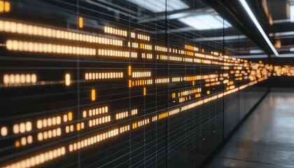 Obraz premium Futuristic Data Center with Vibrant Orange LED Light Panels