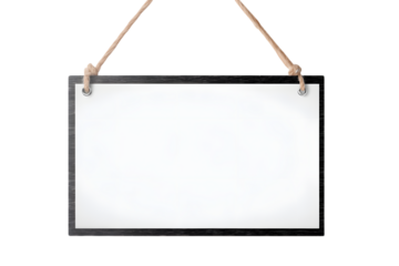 close up of an empty wooden sign hanging on a rope on white background. Ai Generated Images