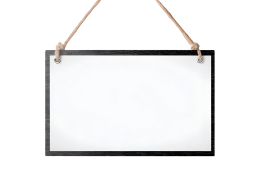 close up of an empty wooden sign hanging on a rope on white background. Ai Generated Images