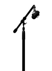 Professional dynamic microphone on boom stand isolated on transparent background