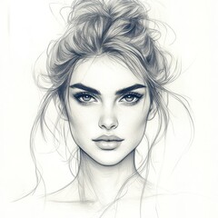 Fototapeta premium A Penciled Portrait of a Woman with an Updo Hairstyle