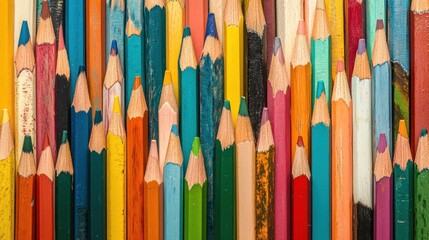 Colorful pencils in a tight arrangement