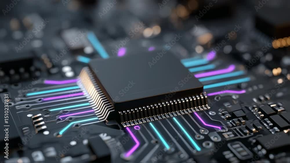 Poster a close-up view of a computer microchip reveals intricate circuitry and the advanced technology that