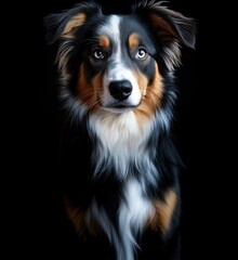 Fototapeta premium Stunning portrait of an Australian Shepherd with striking blue eyes and vibrant fur