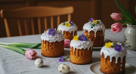 Delightful Easter Paska Cakes with Spring Flowers