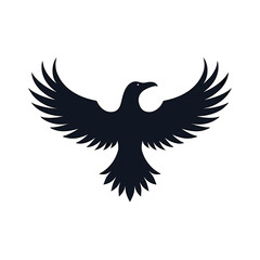 Obraz premium Elegant Black Raven Silhouette with Spread Wings, Minimalist Vector Illustration on White Background