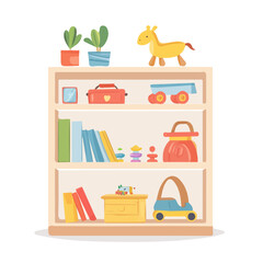 Toy Shelf 2D flat vector illustration, isolated on a white background.