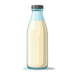 Illustration of a Glass Bottle Filled with Milk, Featuring Clean Lines and a Modern Design