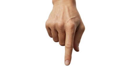 Hand points directly downwards isolated view